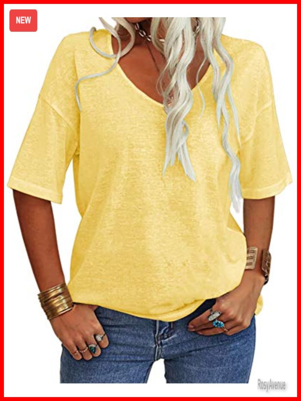 Women V-Neck Half Sleeve Oversized Loose Casual Basic T-Shirt Top